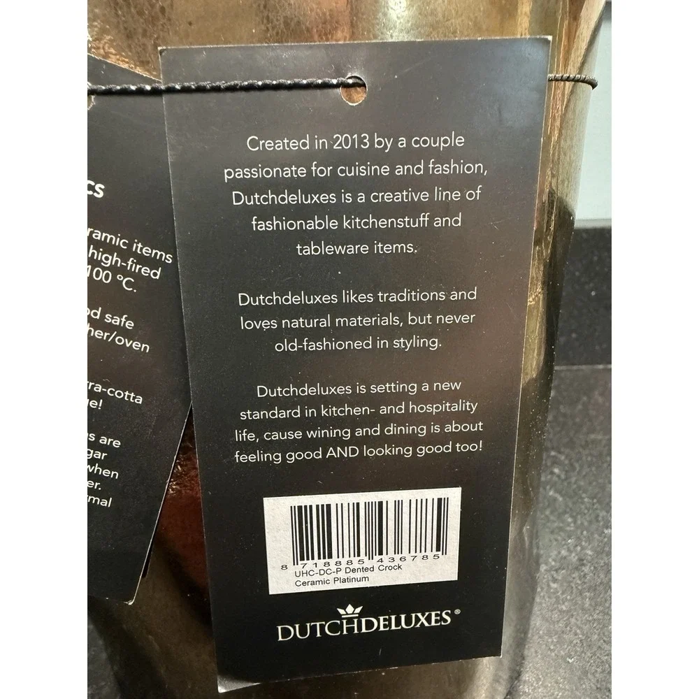 Dutchdeluxes Dented Crock Utensil Holder - Platinum Ceramic - Handmade Portugal - Picture 9 of 10